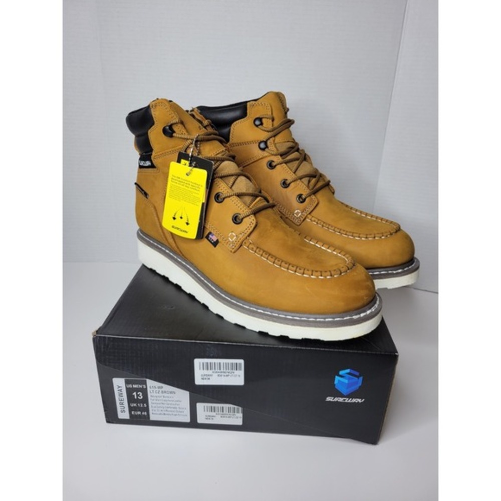 SUREWAY 6" Men's Heavy Duty Leather Soft Toe Work‎ Boots Light Brown Size 13 US